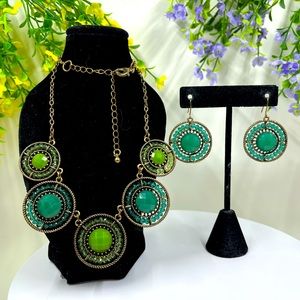 Green Crystal Vintage Matching Necklace and Earring Set